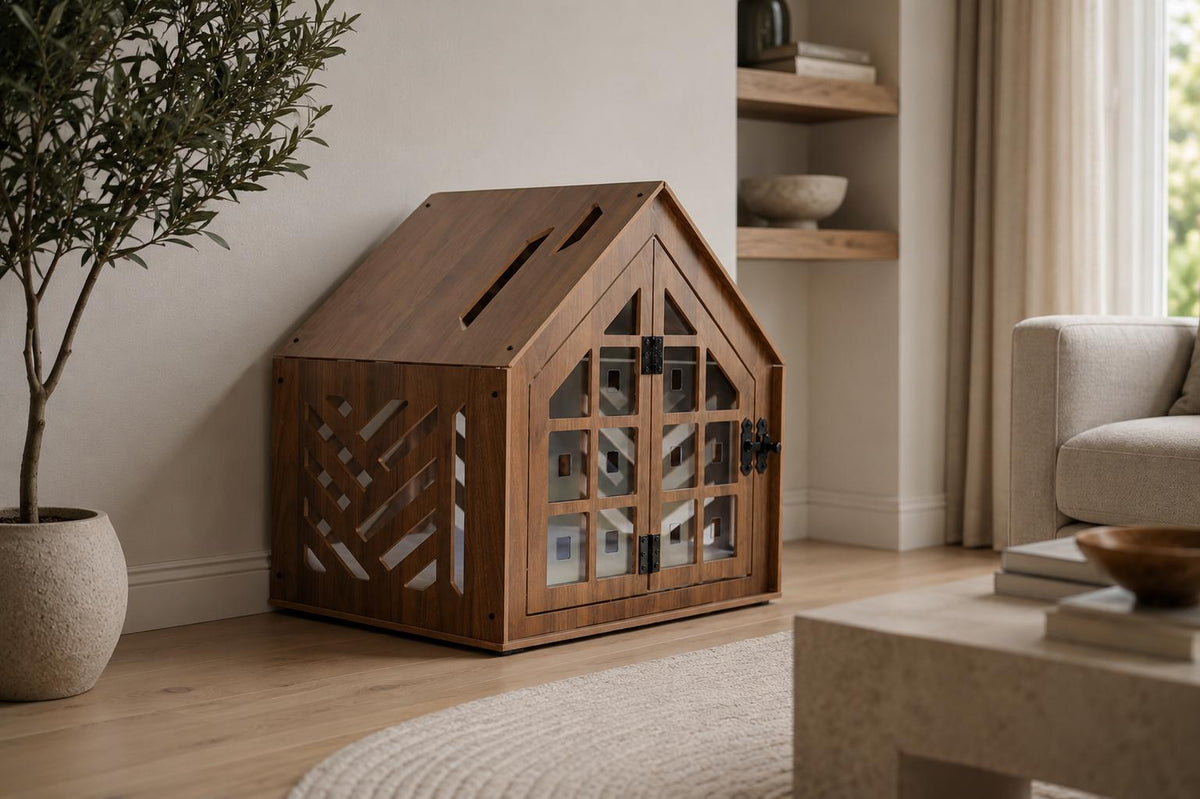 Lattice Walnut Dog House - view 10