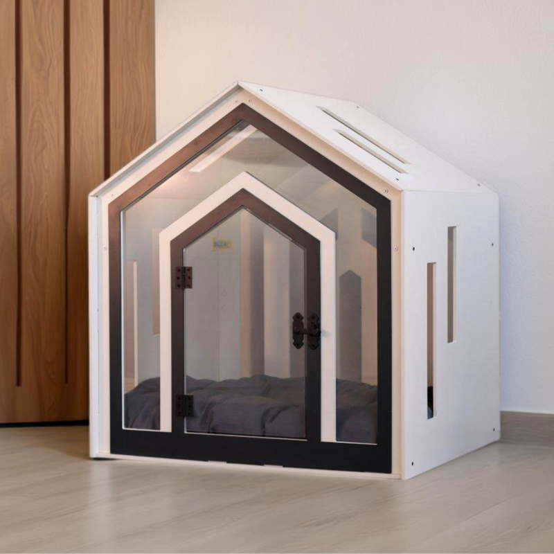 Mid White Indoor Dog House on a white background, front view