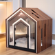 Mid Walnut Indoor Dog House on a white background, front view