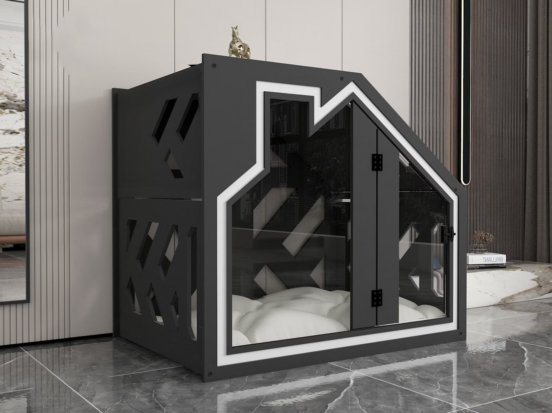 BCL Dark Gray Dog House styled in a living room