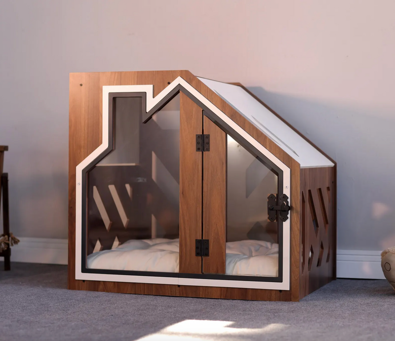 BCL Walnut Dog House on a white background, front view
