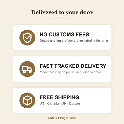 Chevron Walnut Dog House delivery: no customs fees, fast tracked delivery, free shipping to the US, Canada, UK and Europe