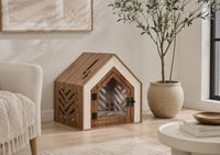 Classic series walnut dog house (Cottage) in a living room